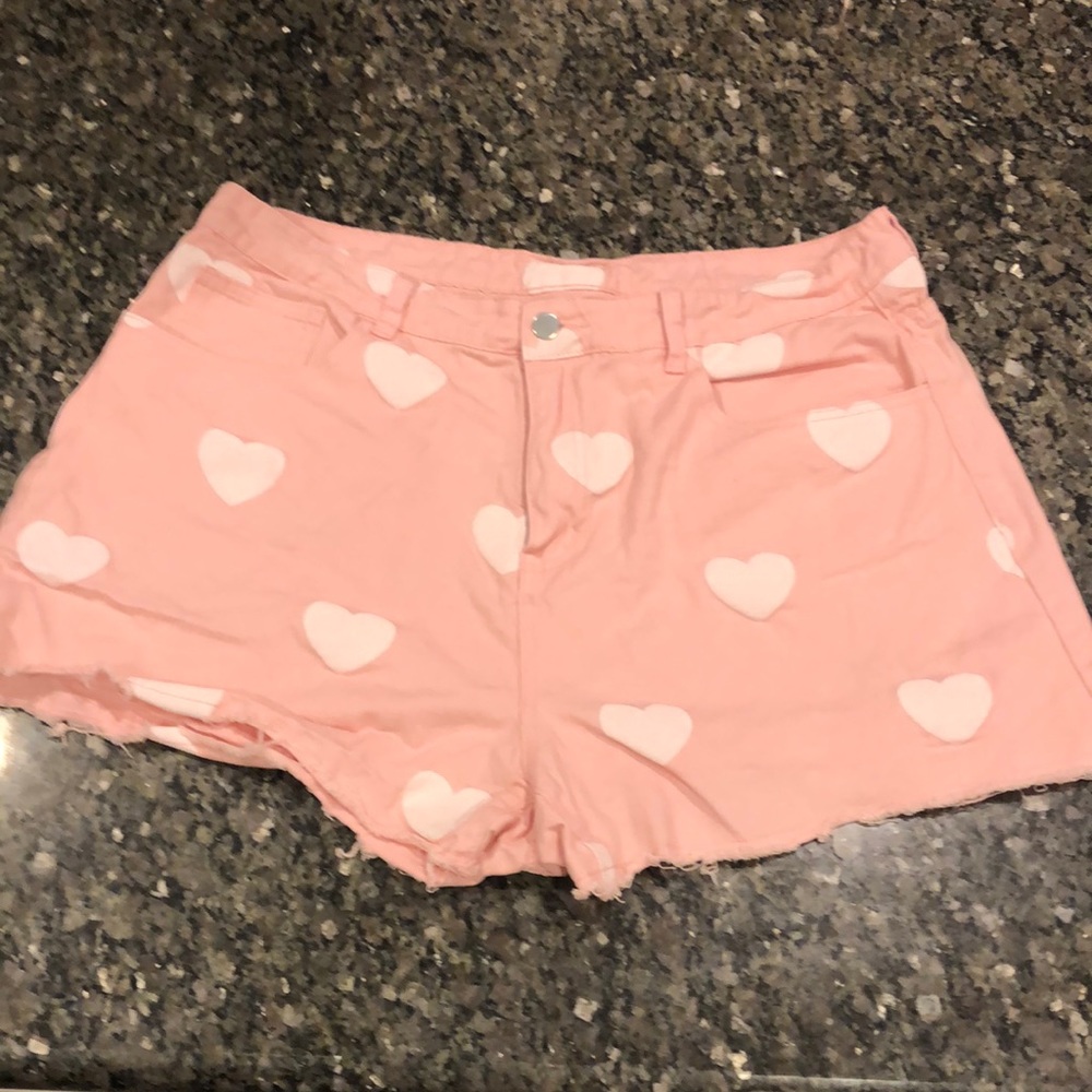 Light pink/white heart denim shorts